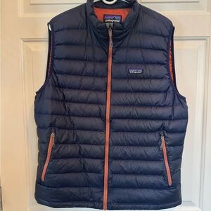 Patagonia Men's Dark Blue Quilted Vest with Orange Trim